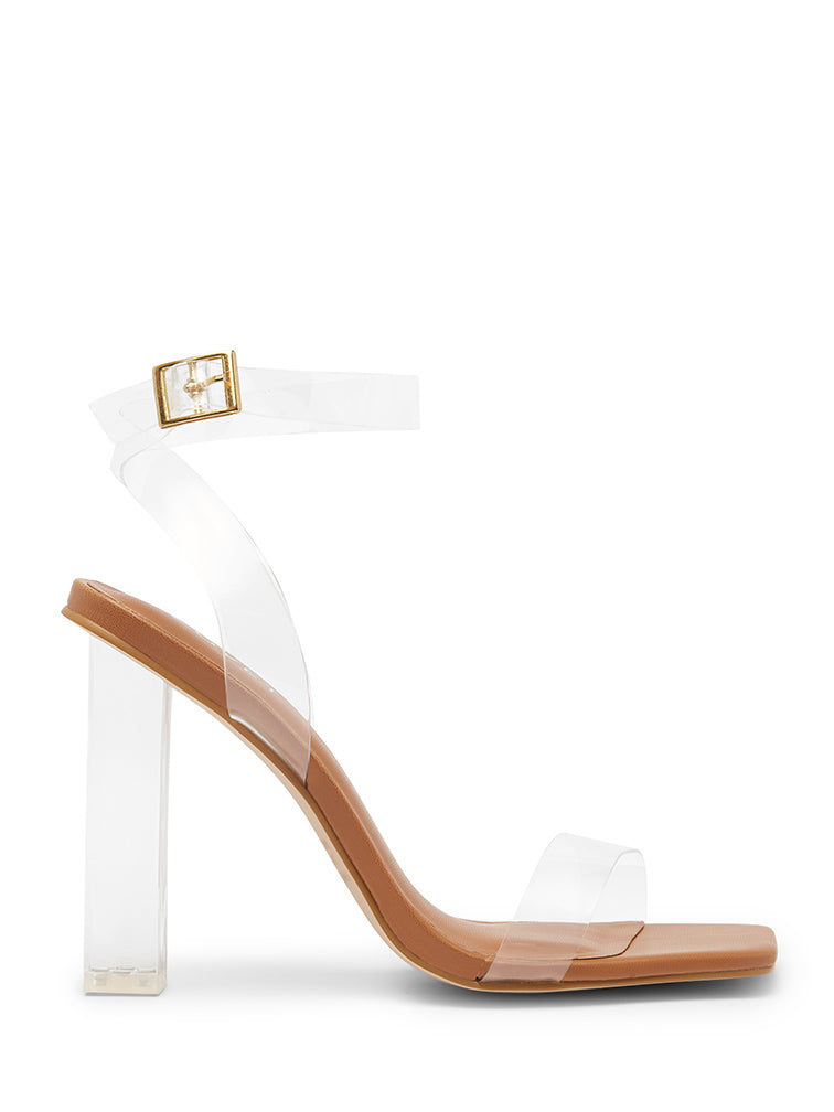 Ankle Strap Heels See Through Block Heel Shoes CALI Tan Clear