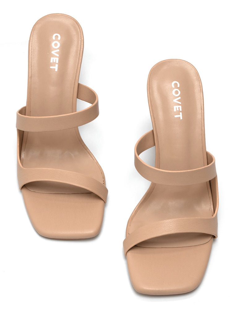 Cut Out Block Heels Nude Covet Shoes