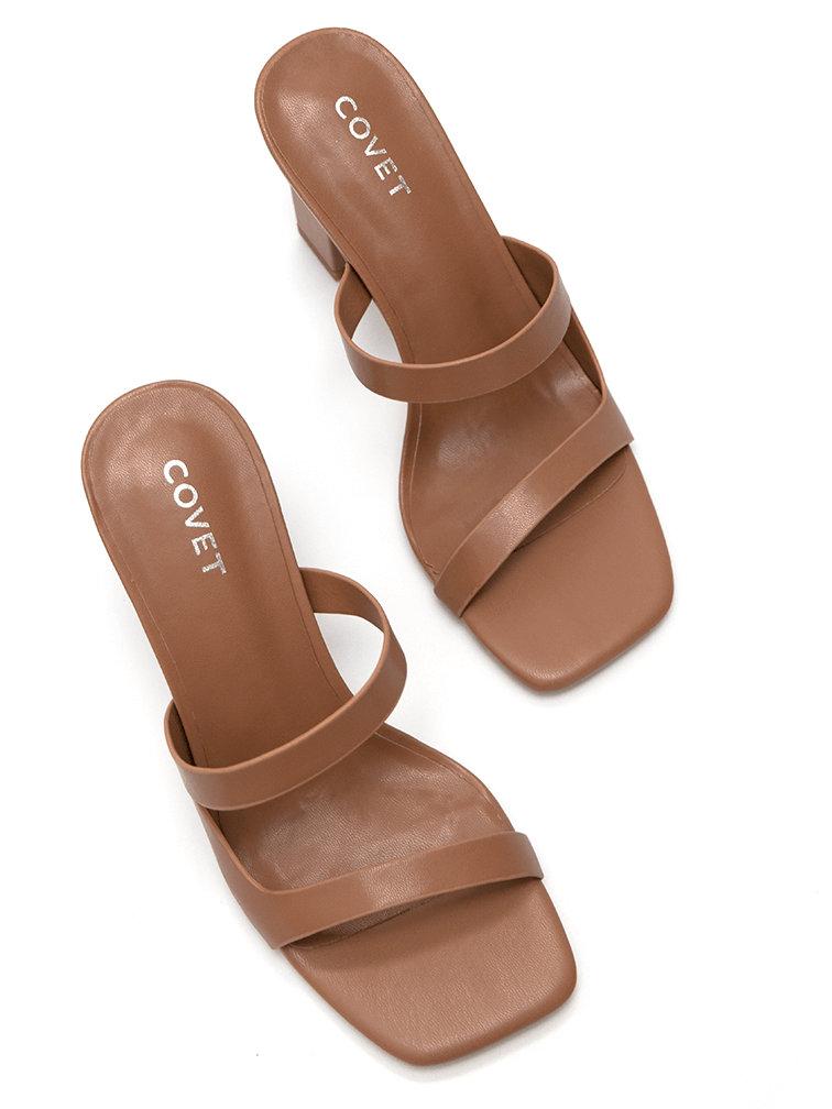 AMBER Tan Block Heels Covet Shoes