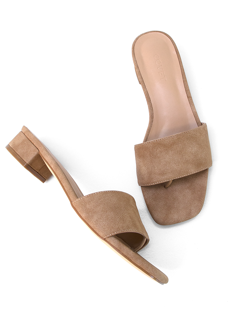CARA Tan Low Block Heel Top View Covet Shoes