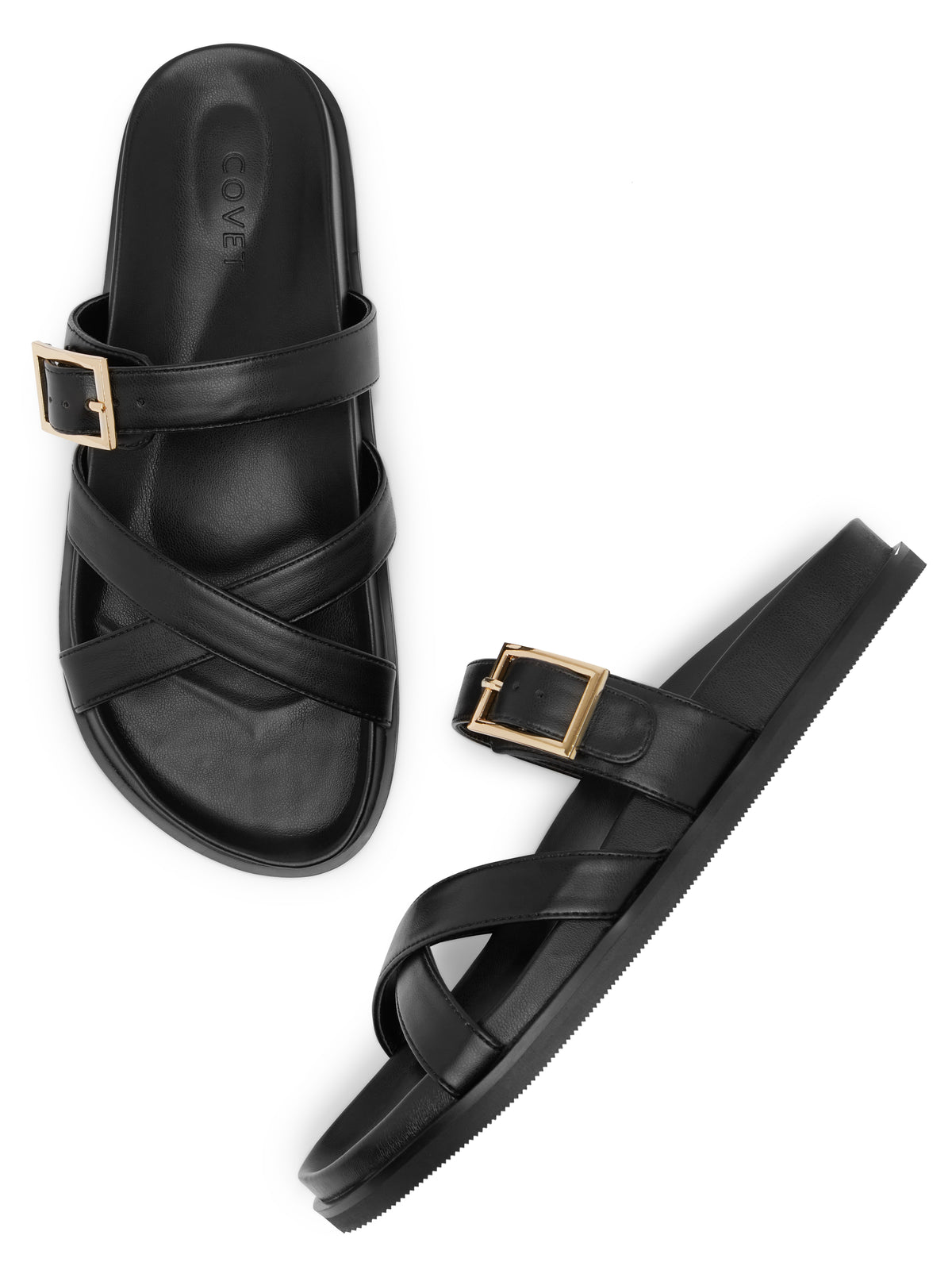 BRIELLE Black Slide Sandals