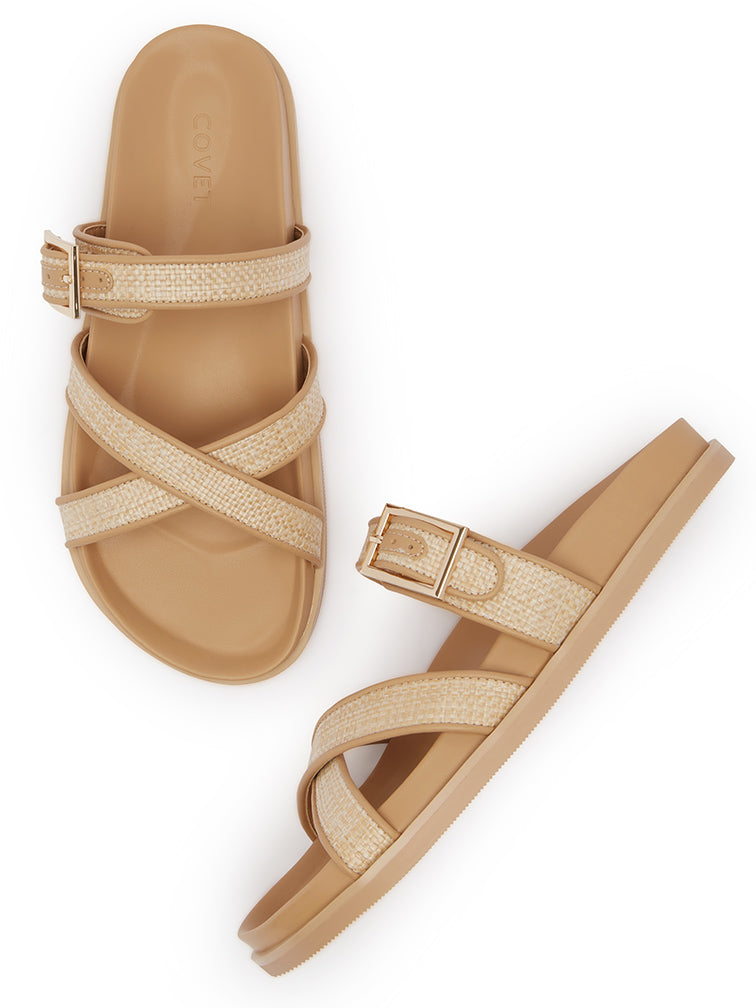 BRIELLE Natural Slide Sandals