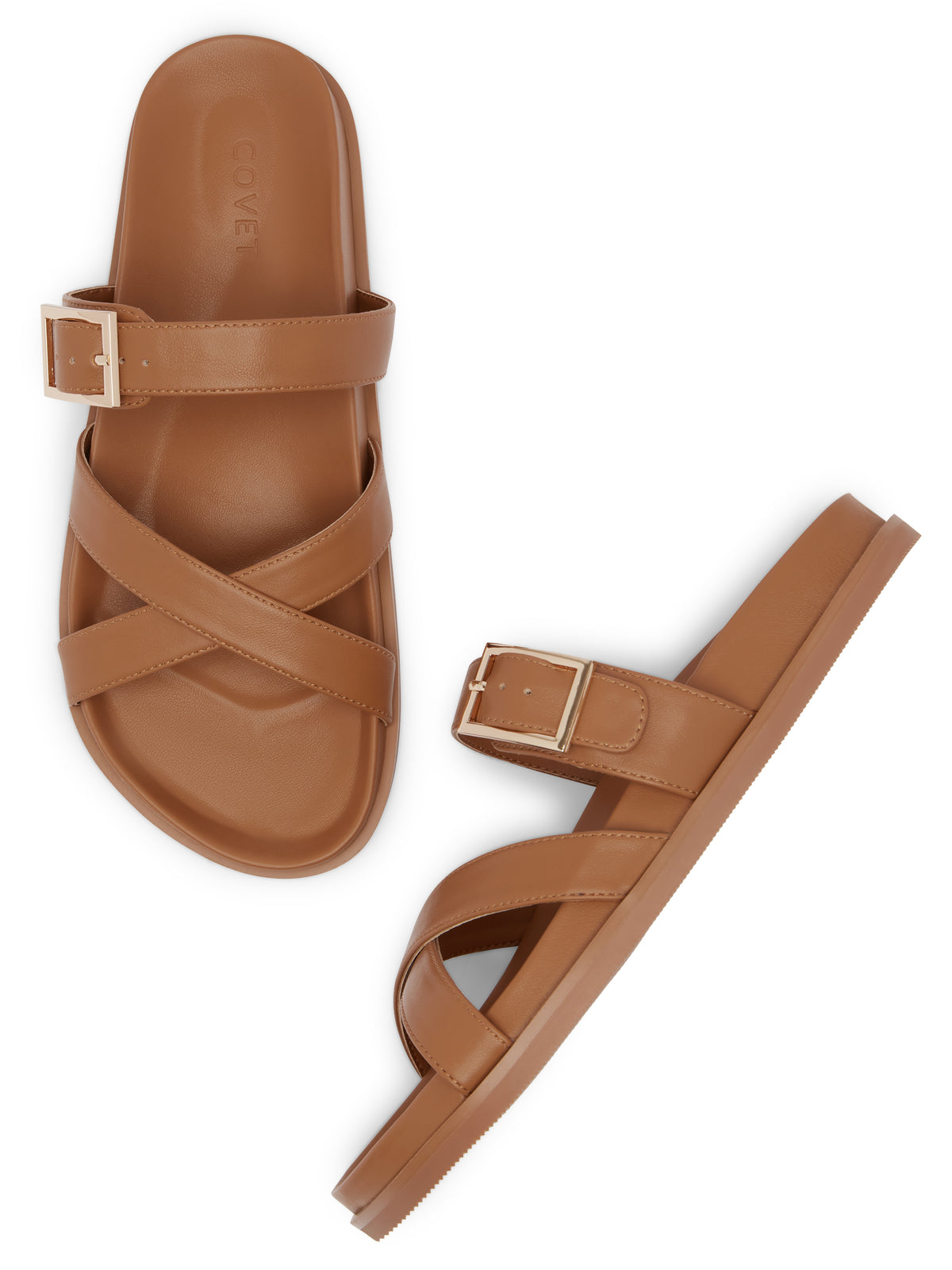 BRIELLE Tan Slide Sandals