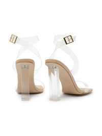 CALI Nude Clear Heels | Clear Block Heels – COVET SHOES
