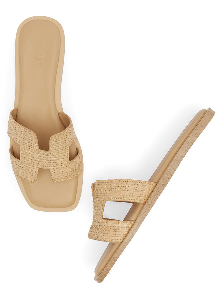 Raffia Flat Slip on Sandals