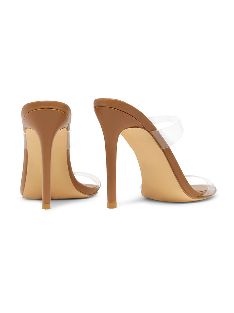 NIKI Tan Clear Heels