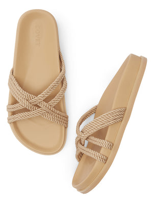 REECE Nude Slide Sandals | Flat Sandals | Chunky Sandals – COVET SHOES