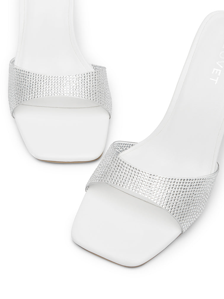 SADIE White Crystal Heels