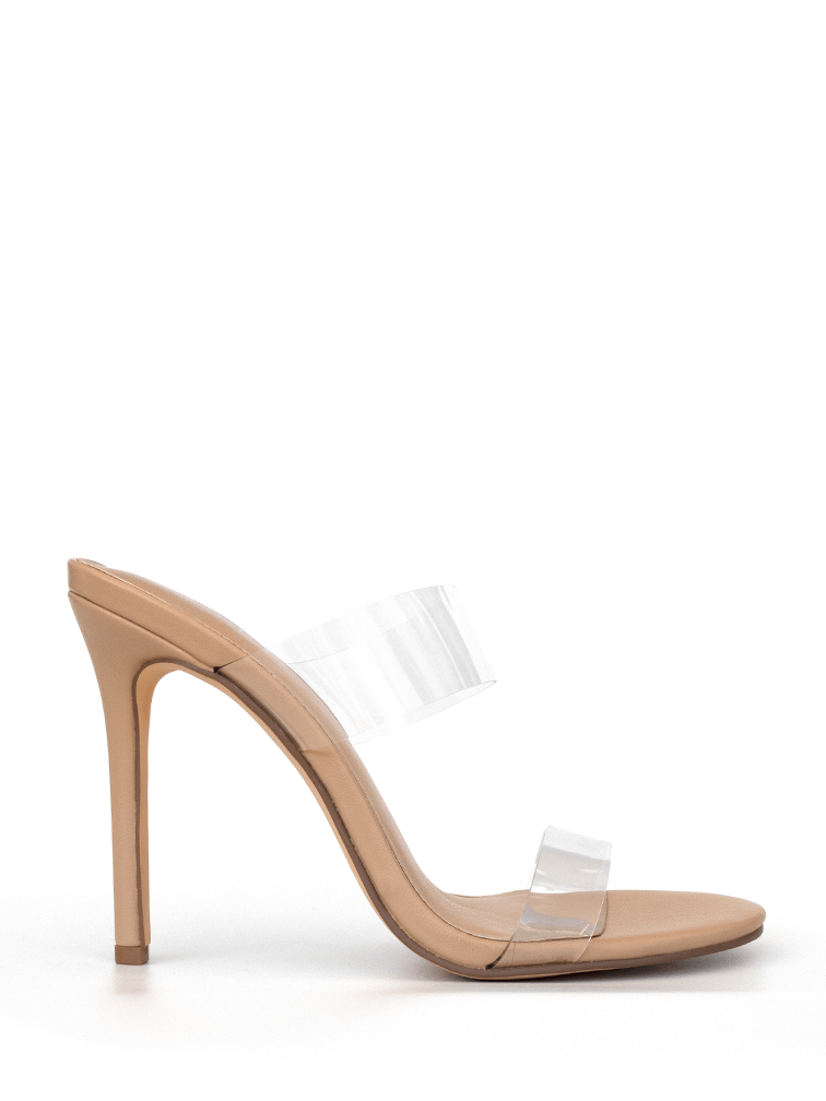 Clear Heels BELLA Nude Heels with Clear Straps Stilettos Mules Covet Shoes