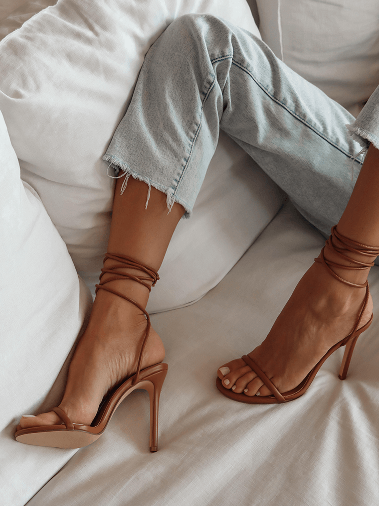 CHLOE Tan Lace Up Heels Tan High Heels Tan Stilettos COVET SHOES