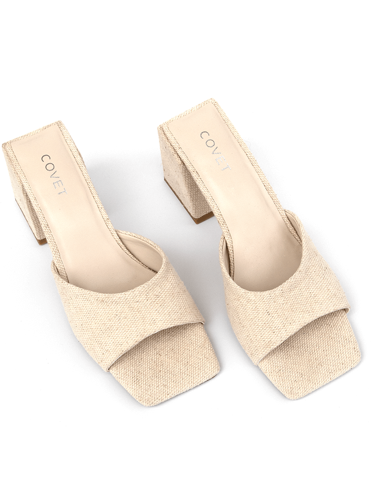 Beige Chunky Block Heels Mules Covet Shoes