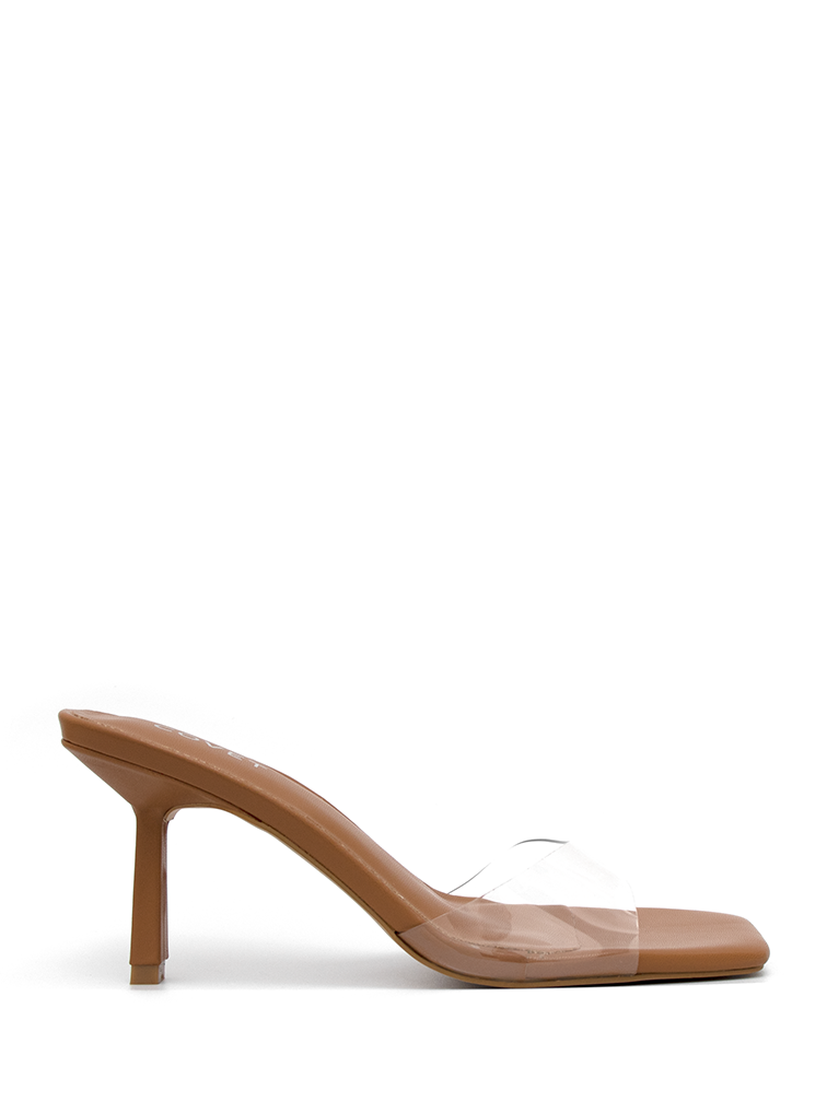 SADIE Tan Clear Kitten Heels COVET SHOES